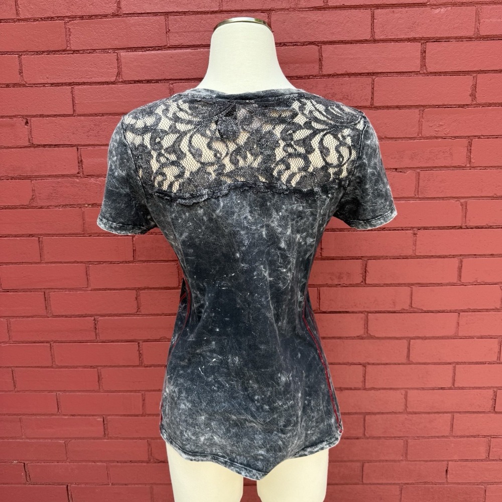 Harley Davidson Loud & Proud‎ Tee Womens Size Small Lace Accent American Flag - Picture 6 of 8